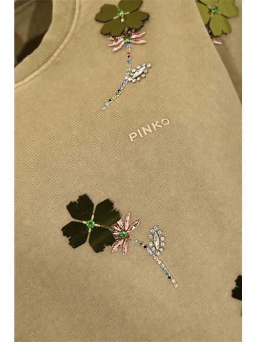 Felpa Kikoine in maglia di cotone con ricami floreali Beige PINKO | 106302 A34LC88